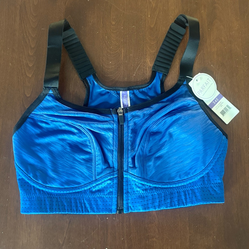 NWT PARFAIT Wave  Wire-Free Front Closure Sports Bra- NAUTICAL BLUE - Size 34E